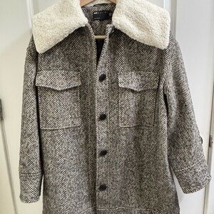 ASOS Herringbone Bomber Jacket with Oversized Cream Collar